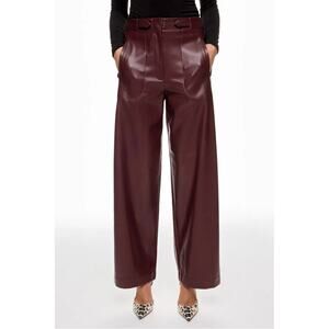Ronny Kobo Burgundy Faux‎ Leather Pants High Rise Wide Leg Vegan Sz 4